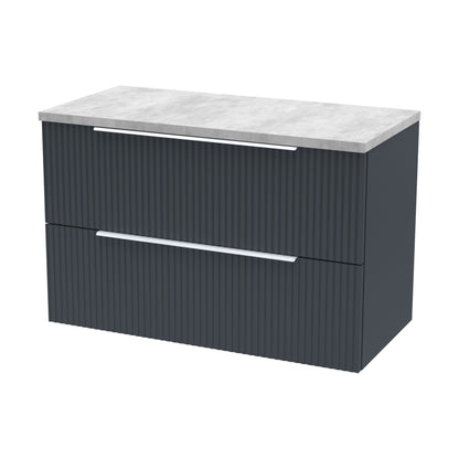 [BFFF1495LBG] Tixall Fluted 2 Drawer Wall Hung Vanity Unit with Laminate Worktop, Dark Grey, 805mm - Cutout