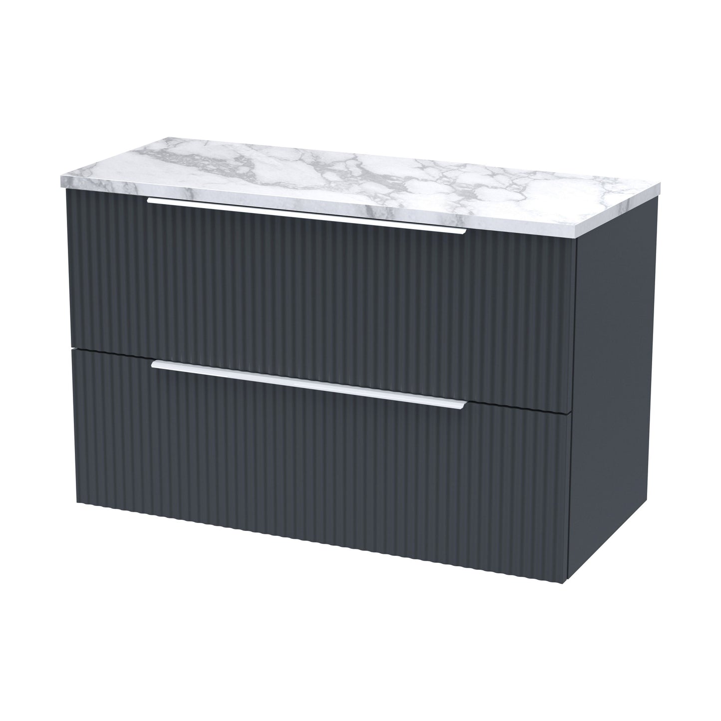 [BFFF1495LCM] Tixall Fluted 2 Drawer Wall Hung Vanity Unit with Laminate Worktop, Dark Grey, 800mm - Cutout