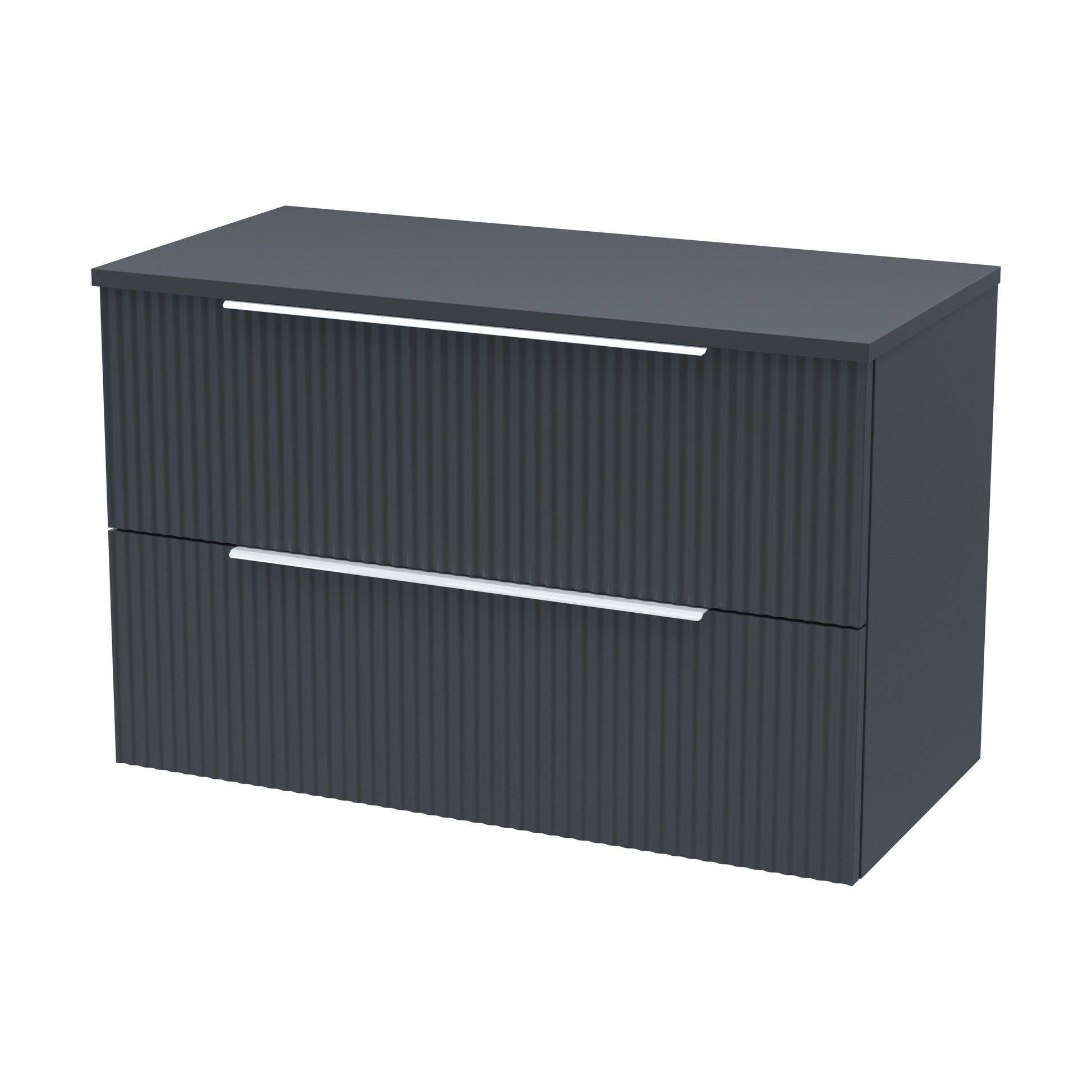 [BFFF1495W] Tixall Fluted 2 Drawer Wall Hung Vanity Unit with Worktop, Dark Grey, 800mm - Cutout