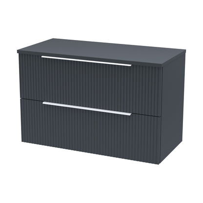 [BFFF1495W] Tixall Fluted 2 Drawer Wall Hung Vanity Unit with Worktop, Dark Grey, 800mm - Cutout