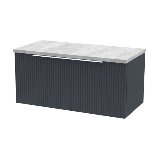 [BFFF1496LBG] Tixall Fluted 1 Drawer Wall Hung Vanity Unit with Laminate Worktop, Dark Grey, 800mm - Cutout