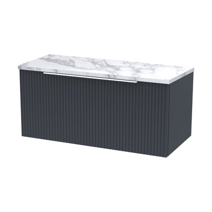 [BFFF1496LCM] Tixall Fluted 1 Drawer Wall Hung Vanity Unit with Laminate Worktop, Dark Grey, 800mm - Cutout