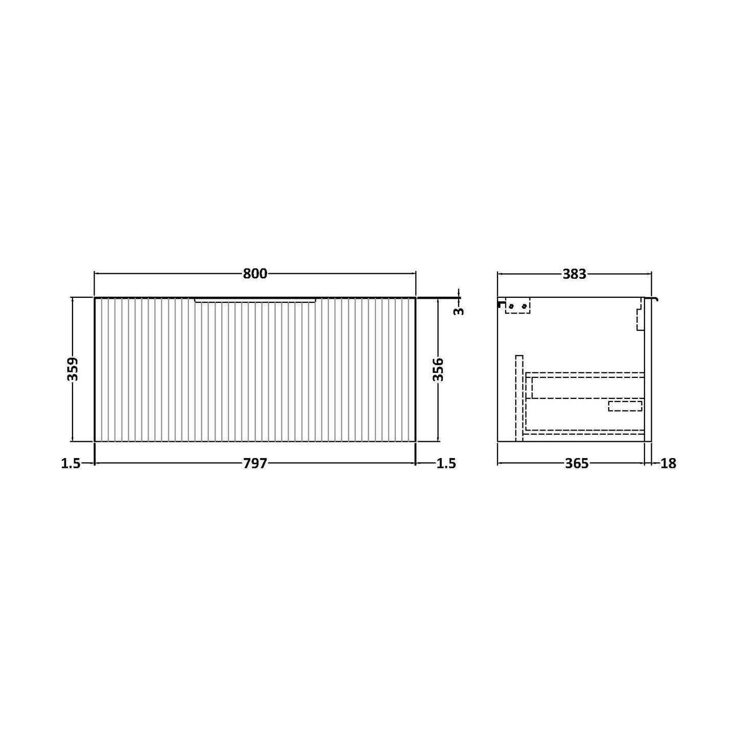 [BFFF1496] 800 W/H Single Drawer Unit - Technical Drawing