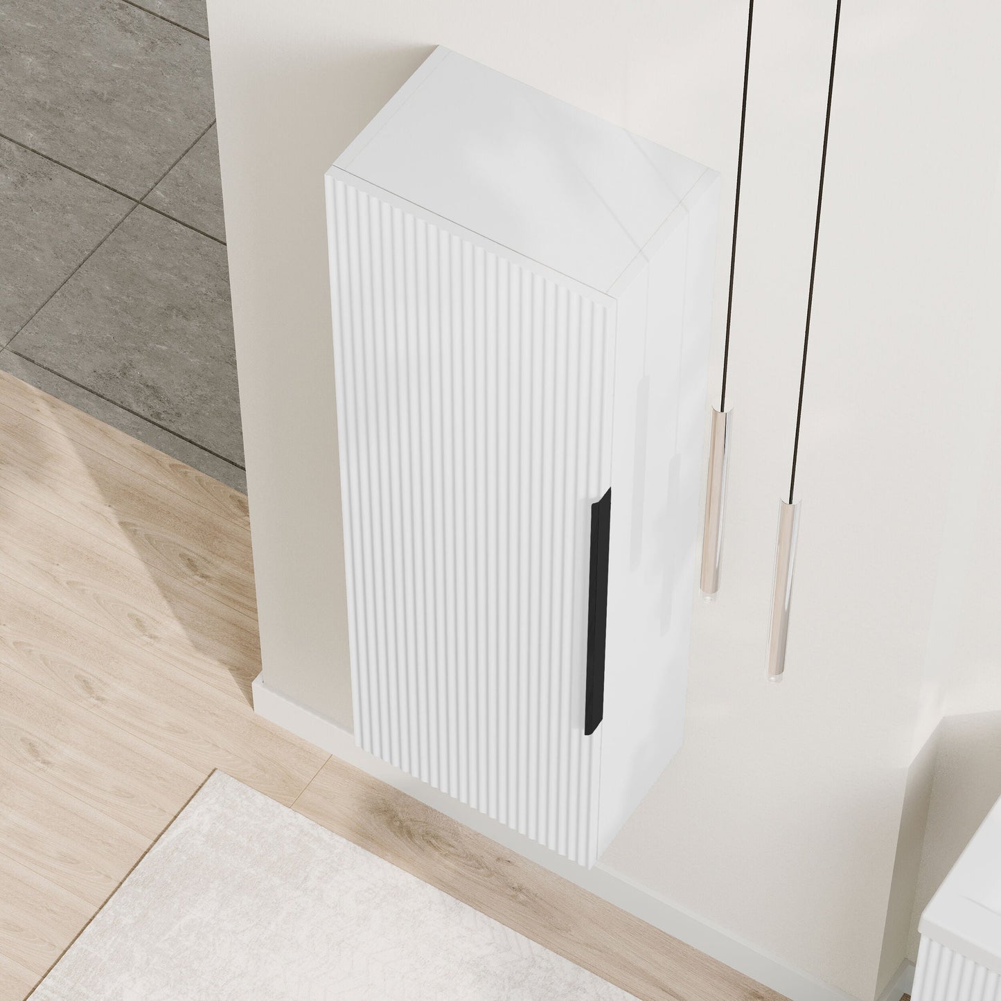 [BFFF162H225] Tixall Fluted Wall Hung Tall Bathroom Storage Unit, 400mm, Multiple Colours and Handle Options - Lifestyle 2