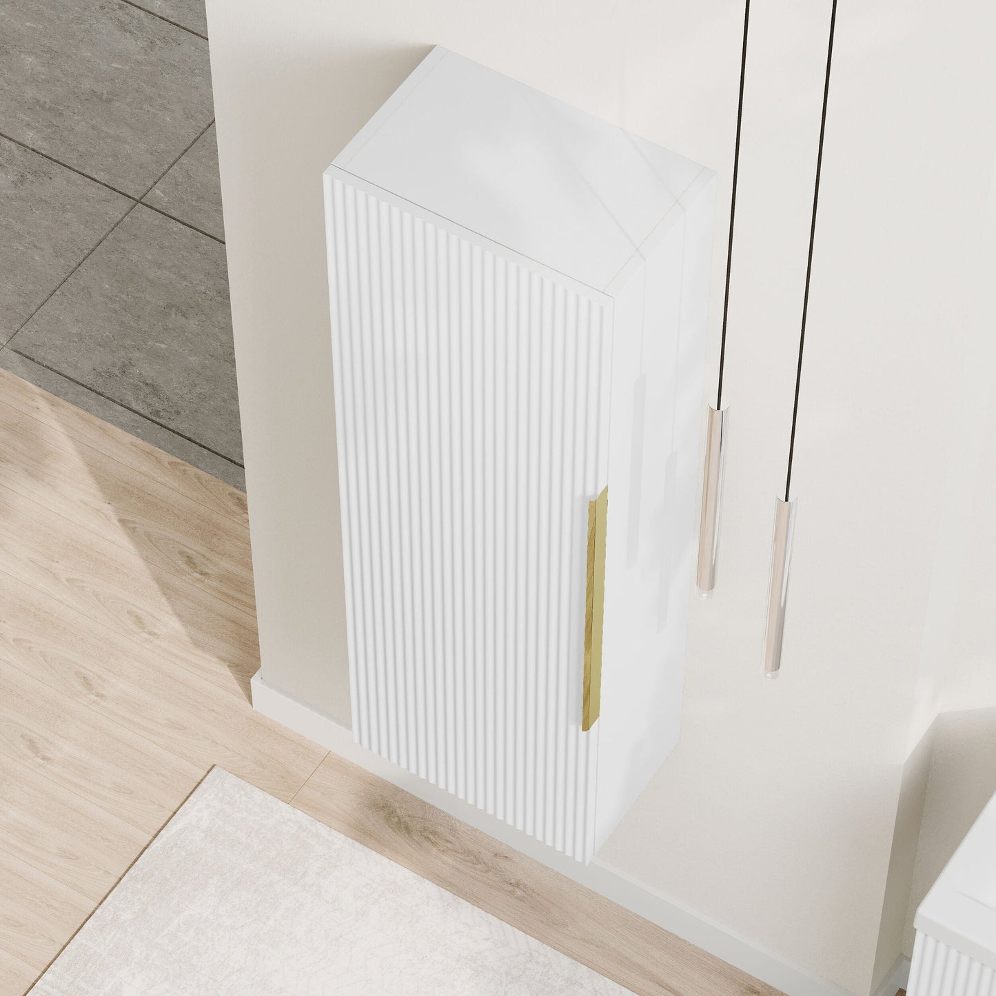 [BFFF162H325] Tixall Fluted Wall Hung Tall Bathroom Storage Unit, 400mm, Multiple Colours and Handle Options - Lifestyle 2