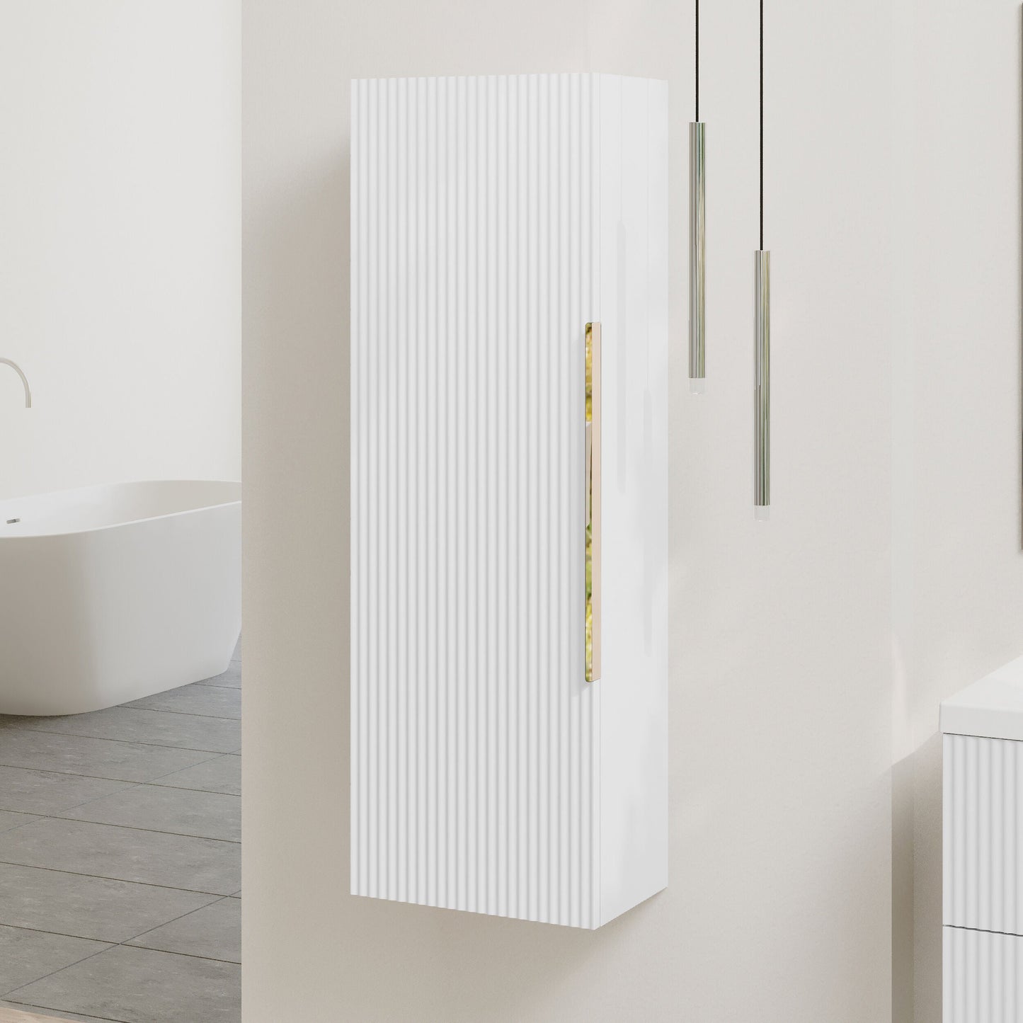 [BFFF162H325] Tixall Fluted Wall Hung Tall Bathroom Storage Unit, 400mm, Multiple Colours and Handle Options - Lifestyle 3