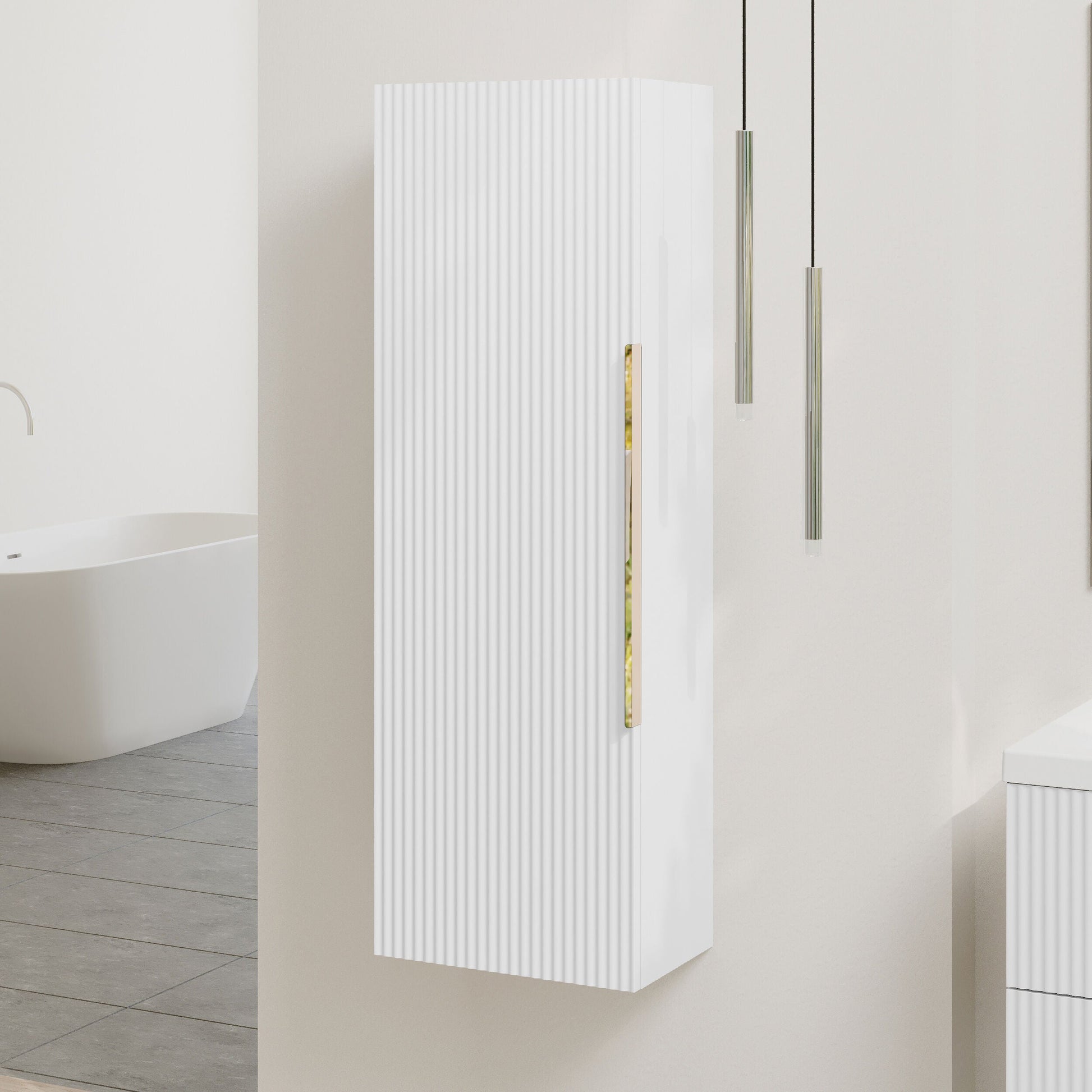 [BFFF162H325] Tixall Fluted Wall Hung Tall Bathroom Storage Unit, 400mm, Multiple Colours and Handle Options - Lifestyle 3
