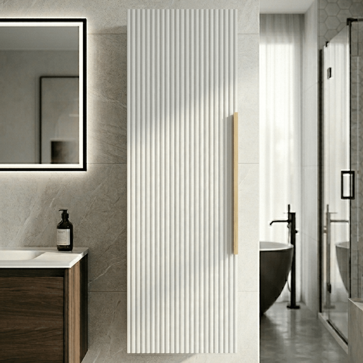 [BFFF162H325] Tixall Fluted Wall Hung Tall Bathroom Storage Unit, 400mm, Multiple Colours and Handle Options - Silo