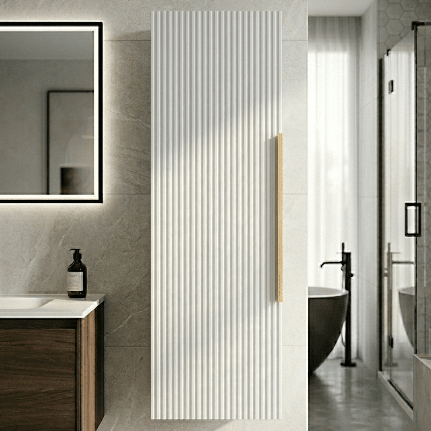 [BFFF162H325] Tixall Fluted Wall Hung Tall Bathroom Storage Unit, 400mm, Multiple Colours and Handle Options - Silo