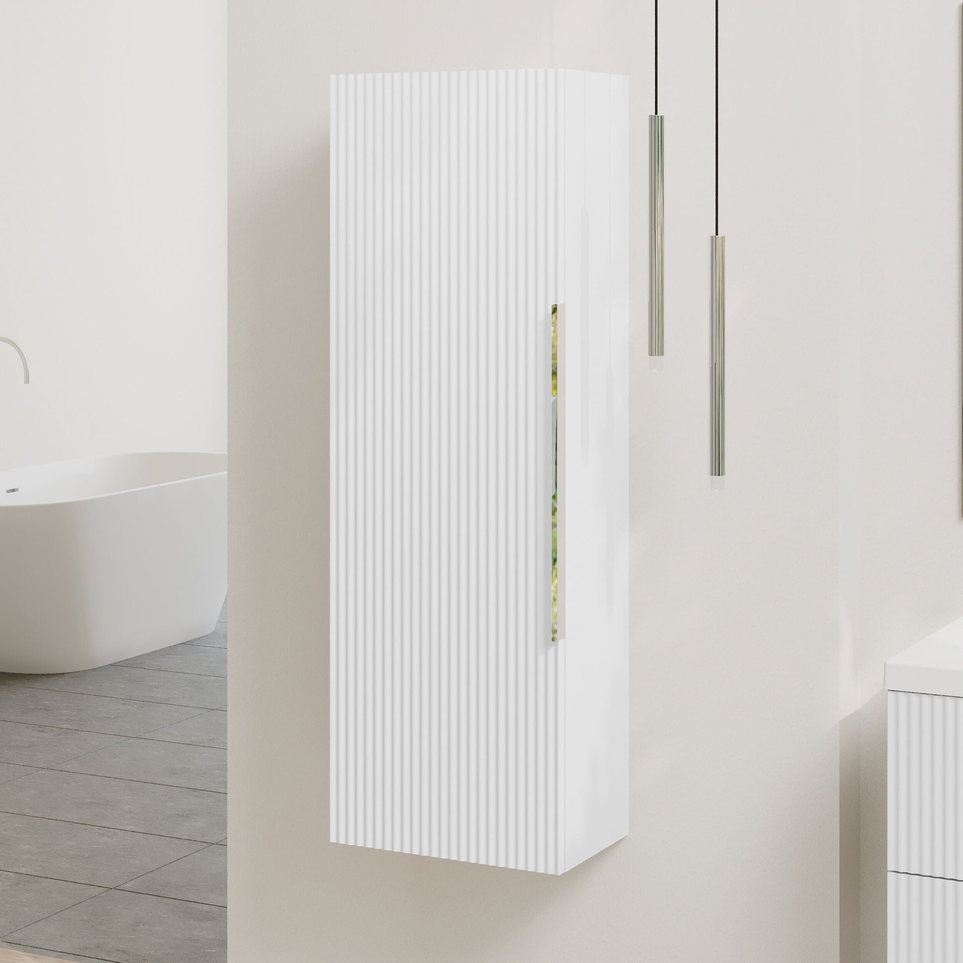 [BFFF162] Tixall Fluted Wall Hung Tall Bathroom Storage Unit, 400mm, Multiple Colours and Handle Options - Lifestyle 3