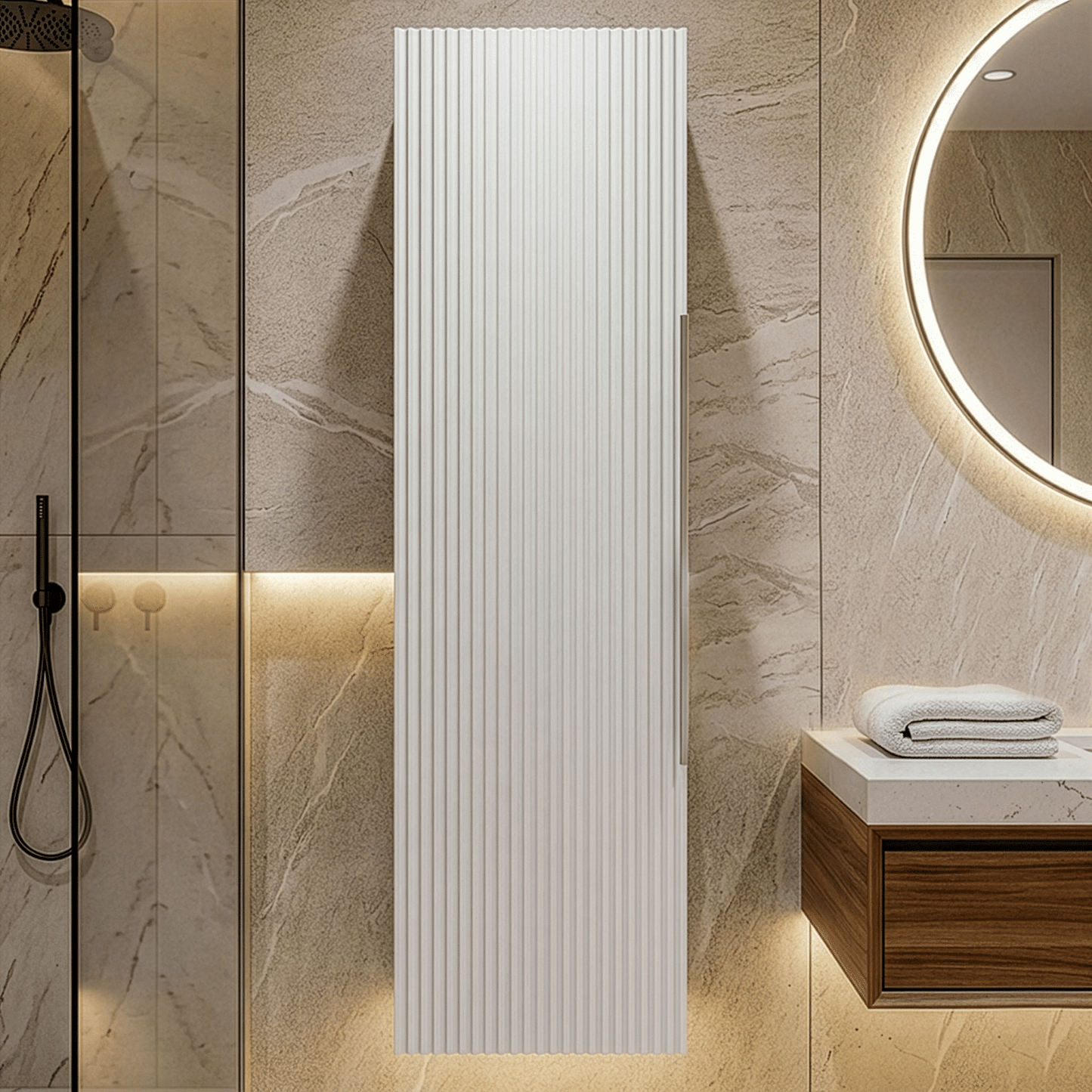 [BFFF162] Tixall Fluted Wall Hung Tall Bathroom Storage Unit, 400mm, Multiple Colours and Handle Options - Silo