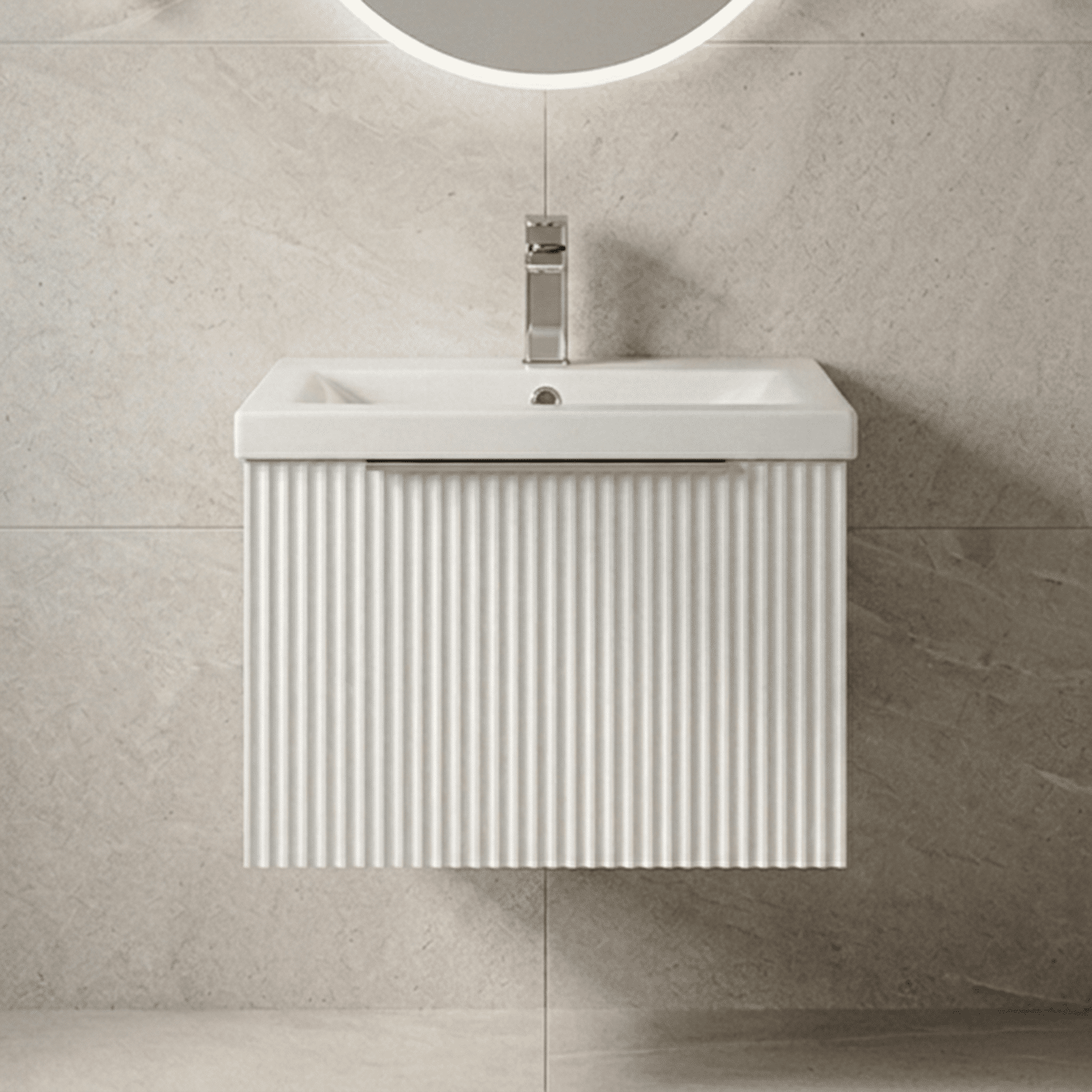[BFFF191A] Tixall Fluted Front Wall Hung Vanity Basin Unit with Choice of Size, Colour and Handle Options - Silo