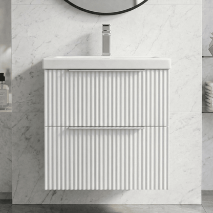 [BFFF192A] Tixall Fluted Front Wall Hung Vanity Basin Unit with Choice of Size, Colour and Handle Options - Silo