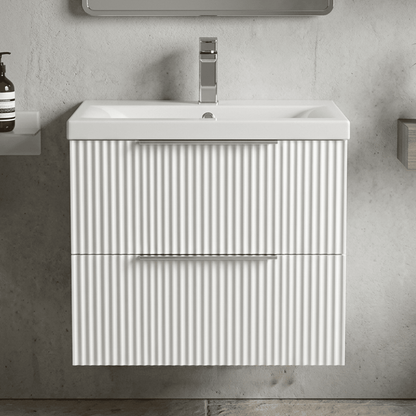 [BFFF193A] Tixall Fluted Front Wall Hung Vanity Basin Unit with Choice of Size, Colour and Handle Options - Silo