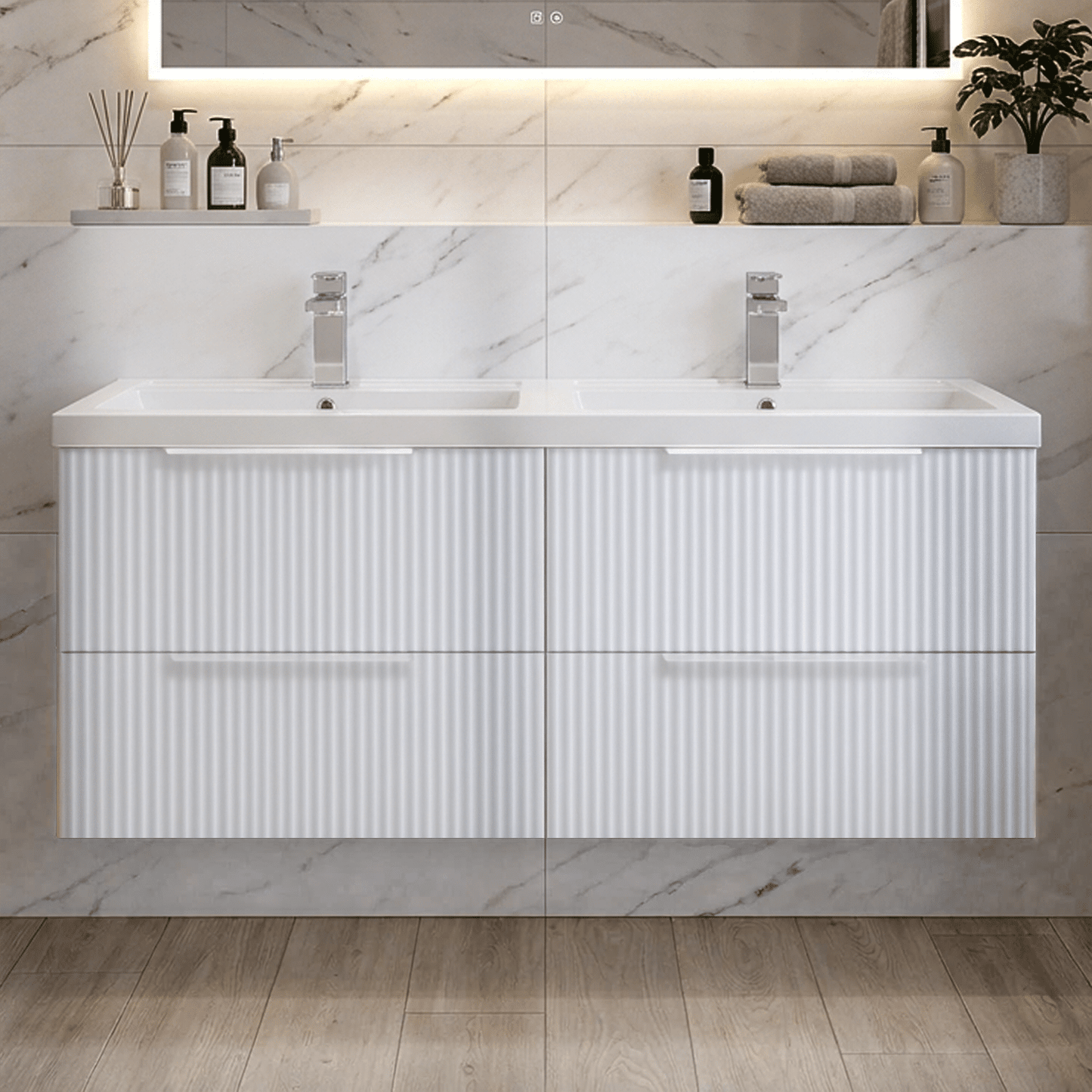 [BFFF193C] Tixall Fluted Front Wall Hung Vanity Basin Unit with Choice of Size, Colour and Handle Options - Silo