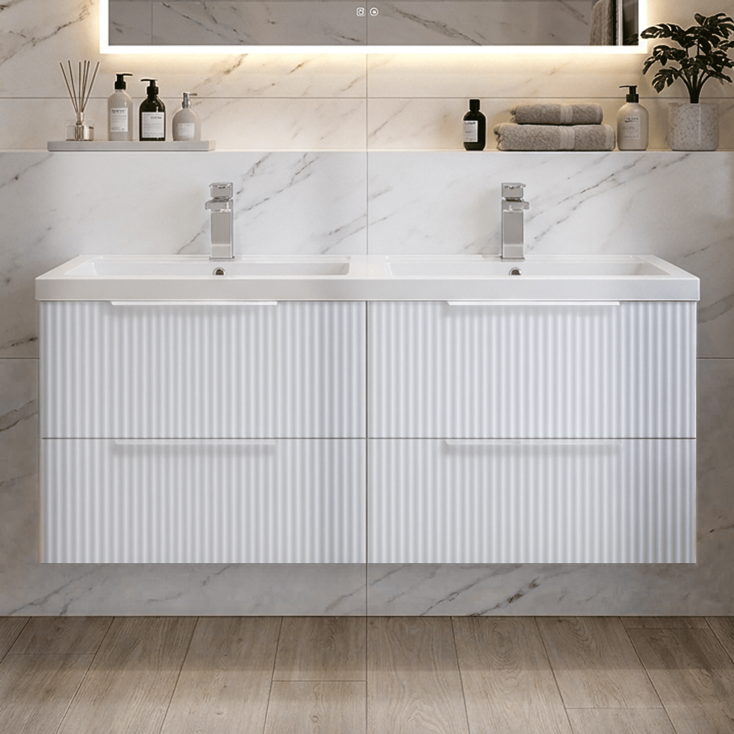 [BFFF193C] Tixall Fluted Front Wall Hung Vanity Basin Unit with Choice of Size, Colour and Handle Options - Silo