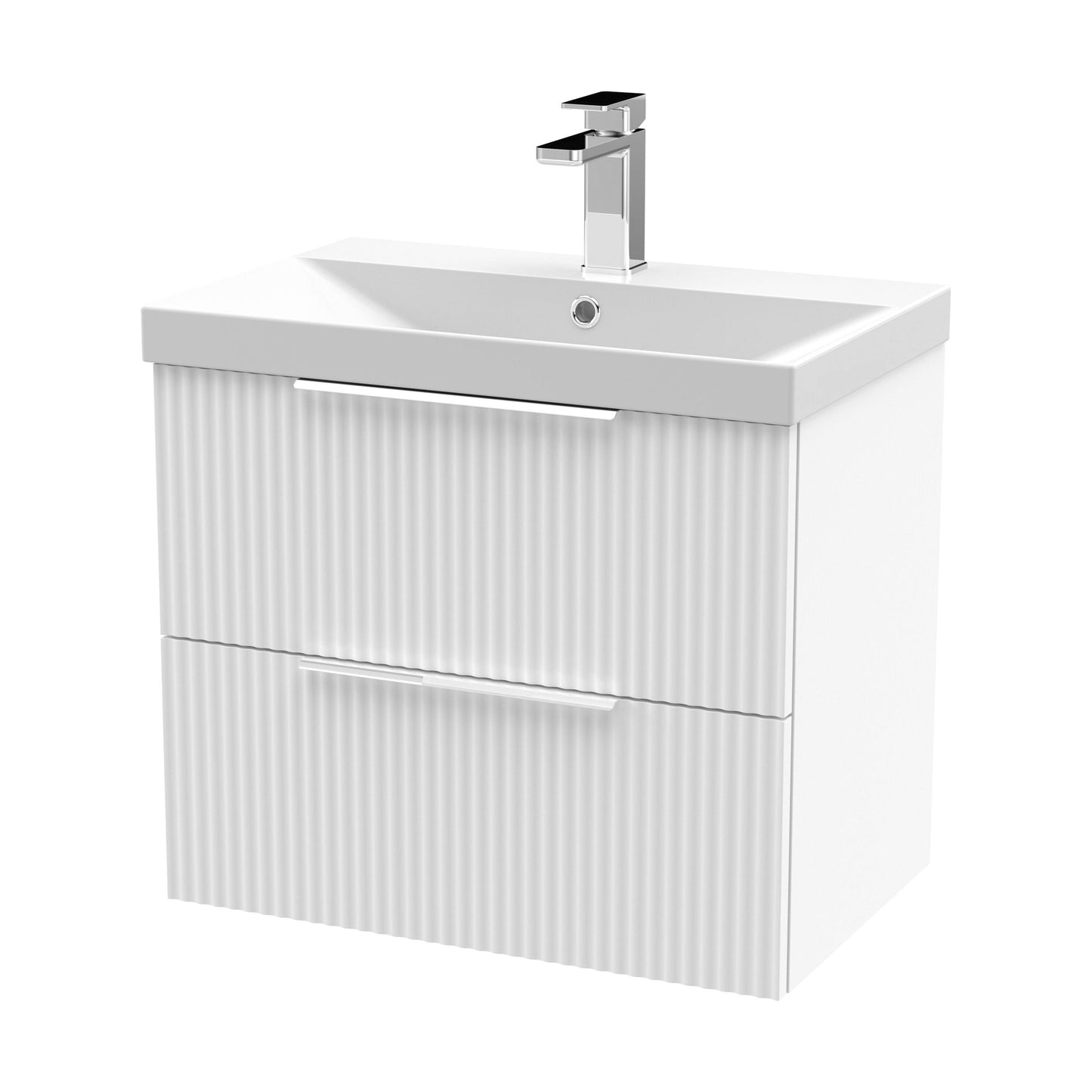 [BFFF193D] Tixall Fluted 2 Drawer Wall Hung Vanity Unit with Thin Edge Basin, Satin White, 600mm - Cutout