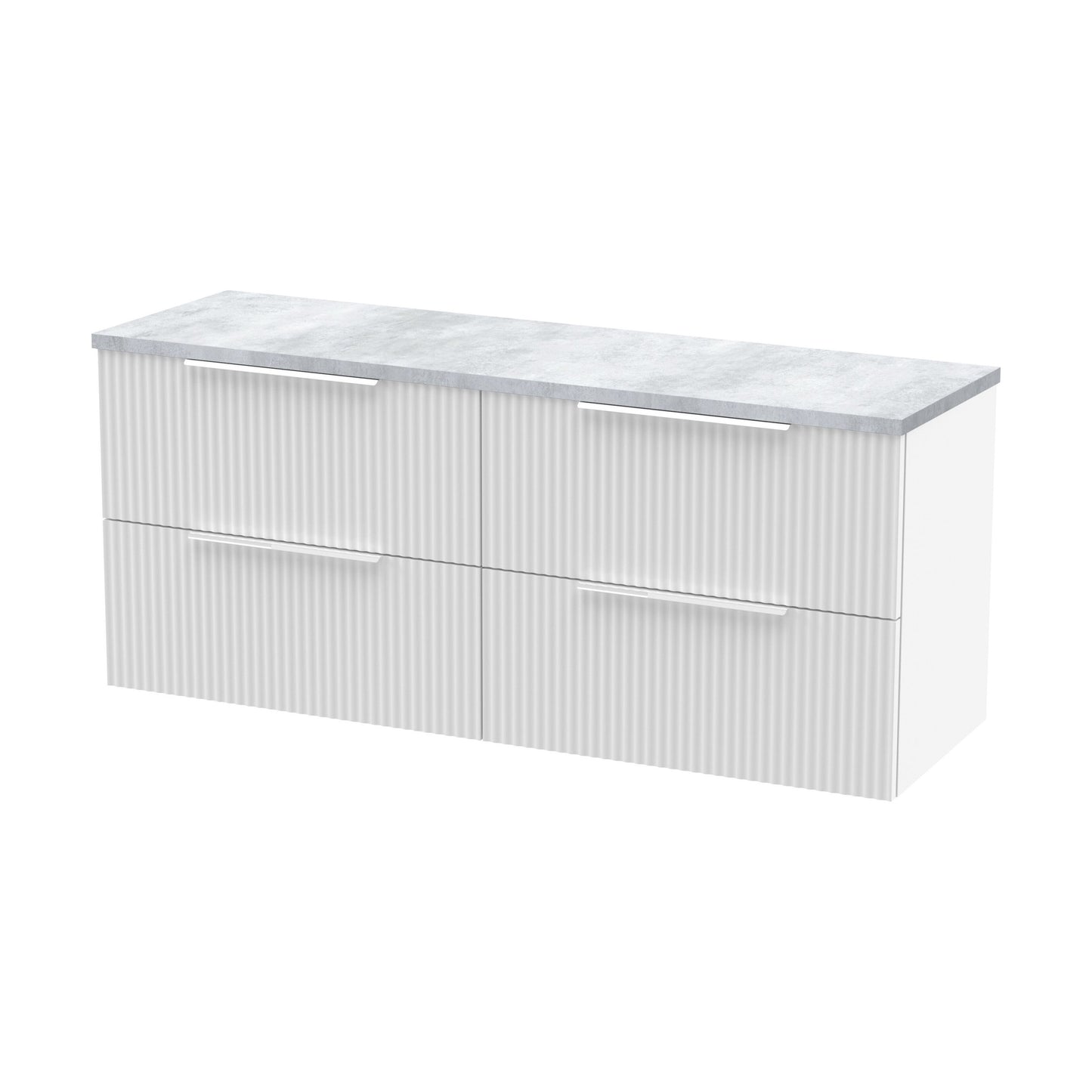 [BFFF193LBG2] Tixall Fluted 4 Drawer Wall Hung Vanity Unit with Laminate Worktop, Satin White, 1200mm - Cutout