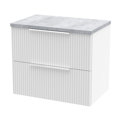 [BFFF193LBG] Tixall Fluted 2 Drawer Wall Hung Vanity Unit with Laminate Worktop, Satin White, 600mm - Cutout