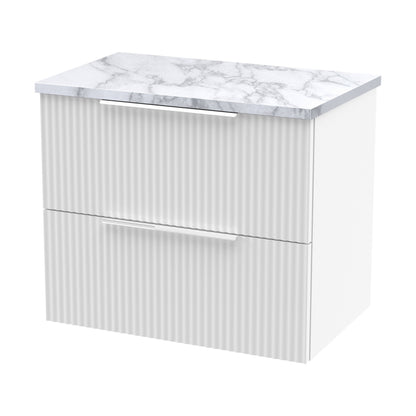 [BFFF193LCM] Tixall Fluted 2 Drawer Wall Hung Vanity Unit with Laminate Worktop, Satin White, 600mm - Cutout