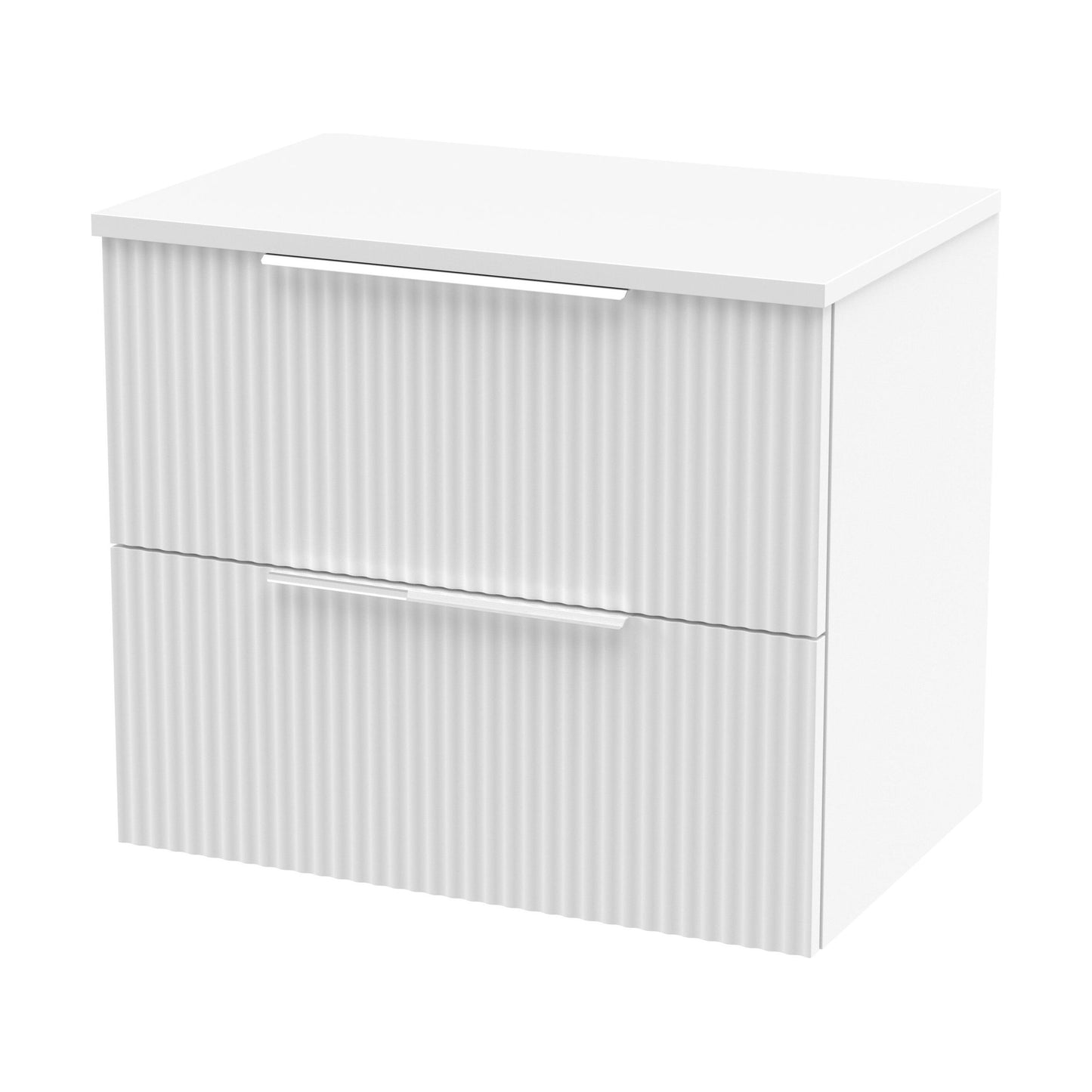 [BFFF193W] Tixall Fluted 2 Drawer Wall Hung Vanity Unit with Worktop, Satin White, 600mm - Cutout