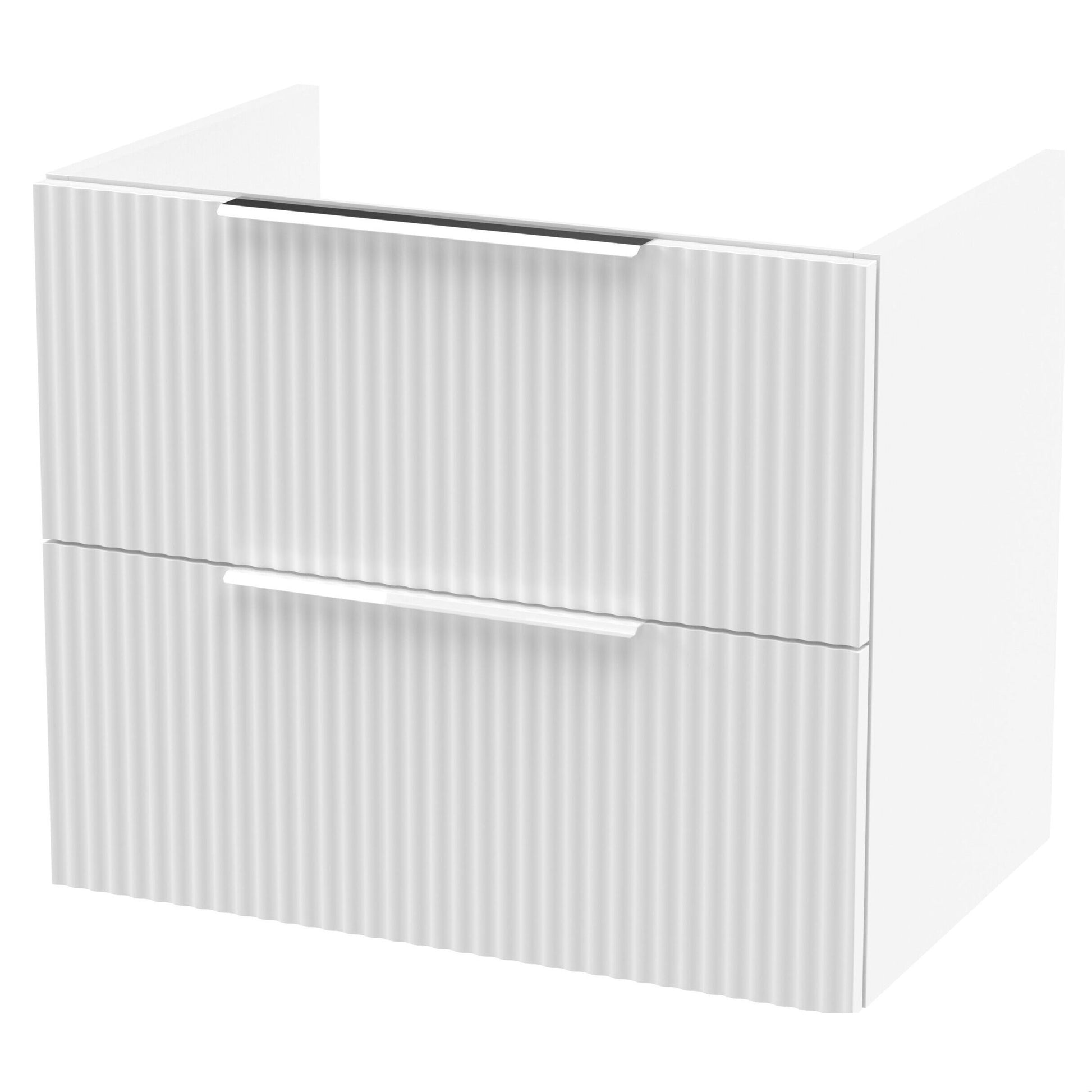 [BFFF193] Tixall Fluted 2 Drawer Wall Hung Vanity Unit - 600mm, Satin White - Cutout