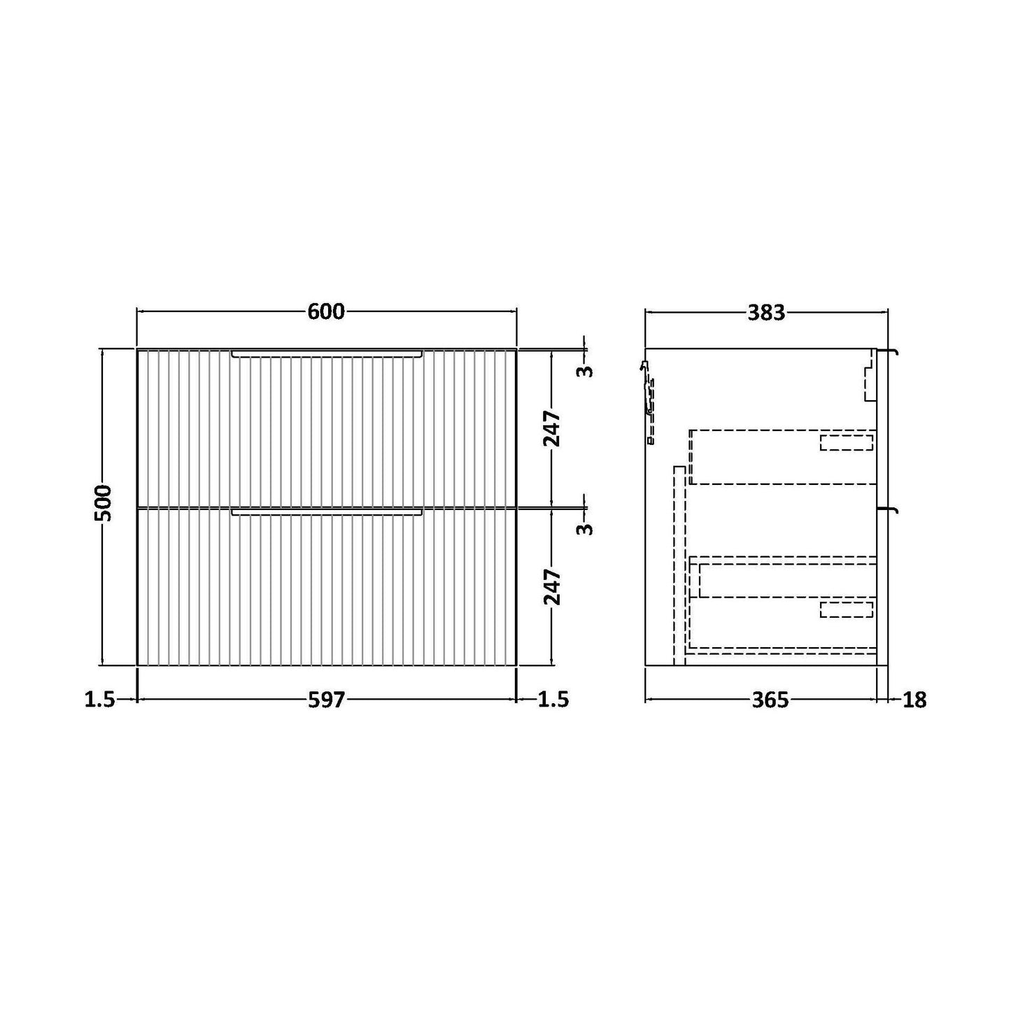 [BFFF193] 600 W/H 2-Drawer Unit - Technical Drawing
