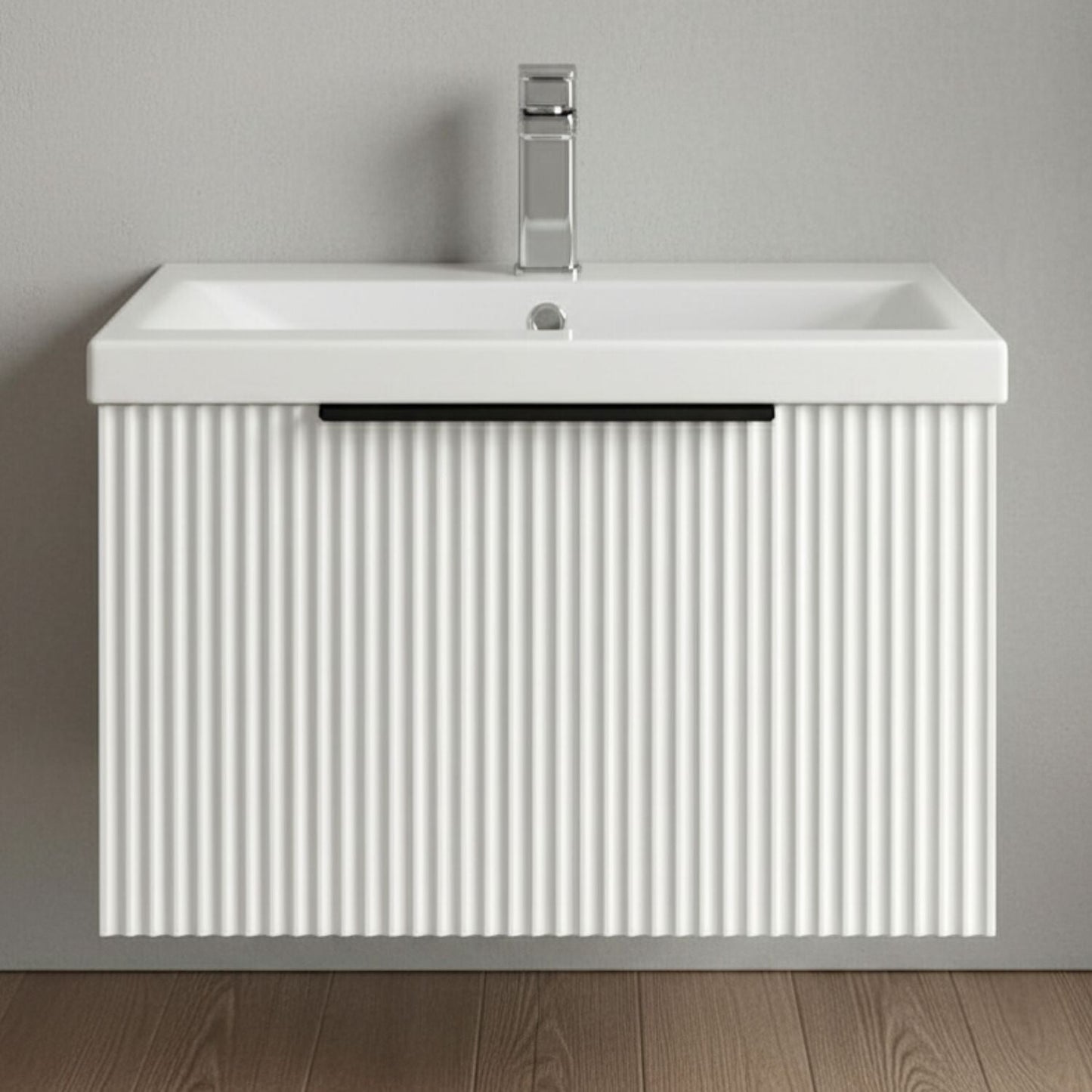 [BFFF194AH225] Tixall Fluted Front Wall Hung Vanity Basin Unit with Choice of Size, Colour and Handle Options - Silo