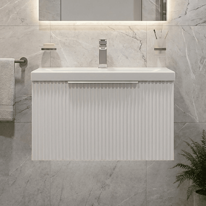 [BFFF194A] Tixall Fluted Front Wall Hung Vanity Basin Unit with Choice of Size, Colour and Handle Options - Silo
