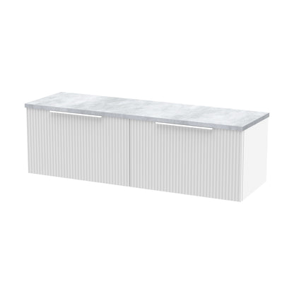 [BFFF194LBG2] Tixall Fluted 2 Drawer Wall Hung Vanity Unit with Laminate Worktop, Satin White, 1200mm - Cutout