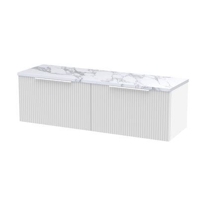 [BFFF194LCM2] Tixall Fluted 2 Drawer Wall Hung Vanity Unit with Laminate Worktop, Satin White, 1200mm - Cutout