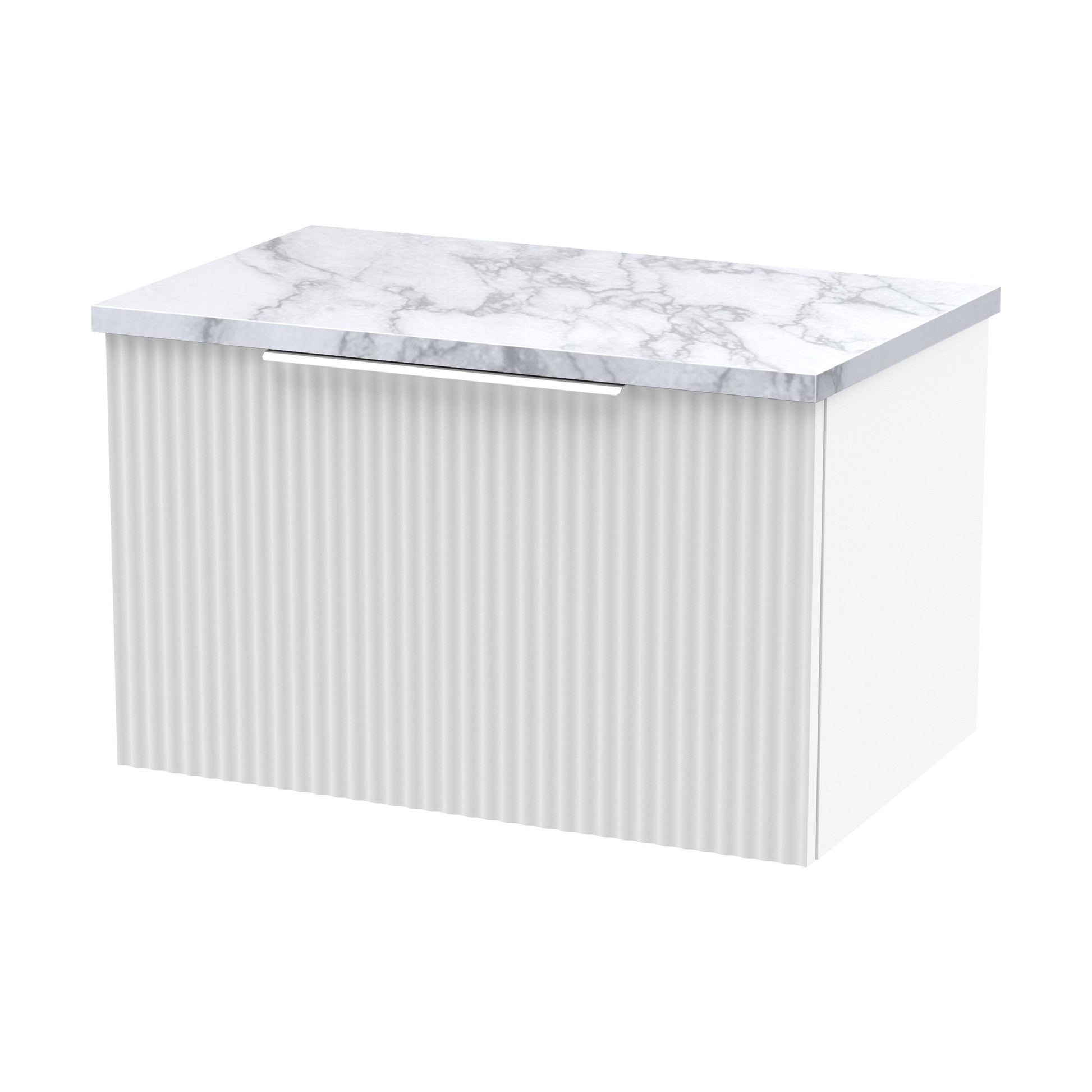 [BFFF194LCM] Tixall Fluted 1 Drawer Wall Hung Vanity Unit with Laminate Worktop, Satin White, 600mm - Cutout
