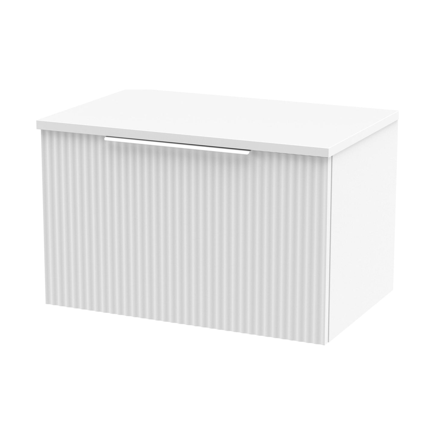 [BFFF194W] Tixall Fluted 1 Drawer Wall Hung Vanity Unit with Worktop, Satin White, 600mm - Cutout