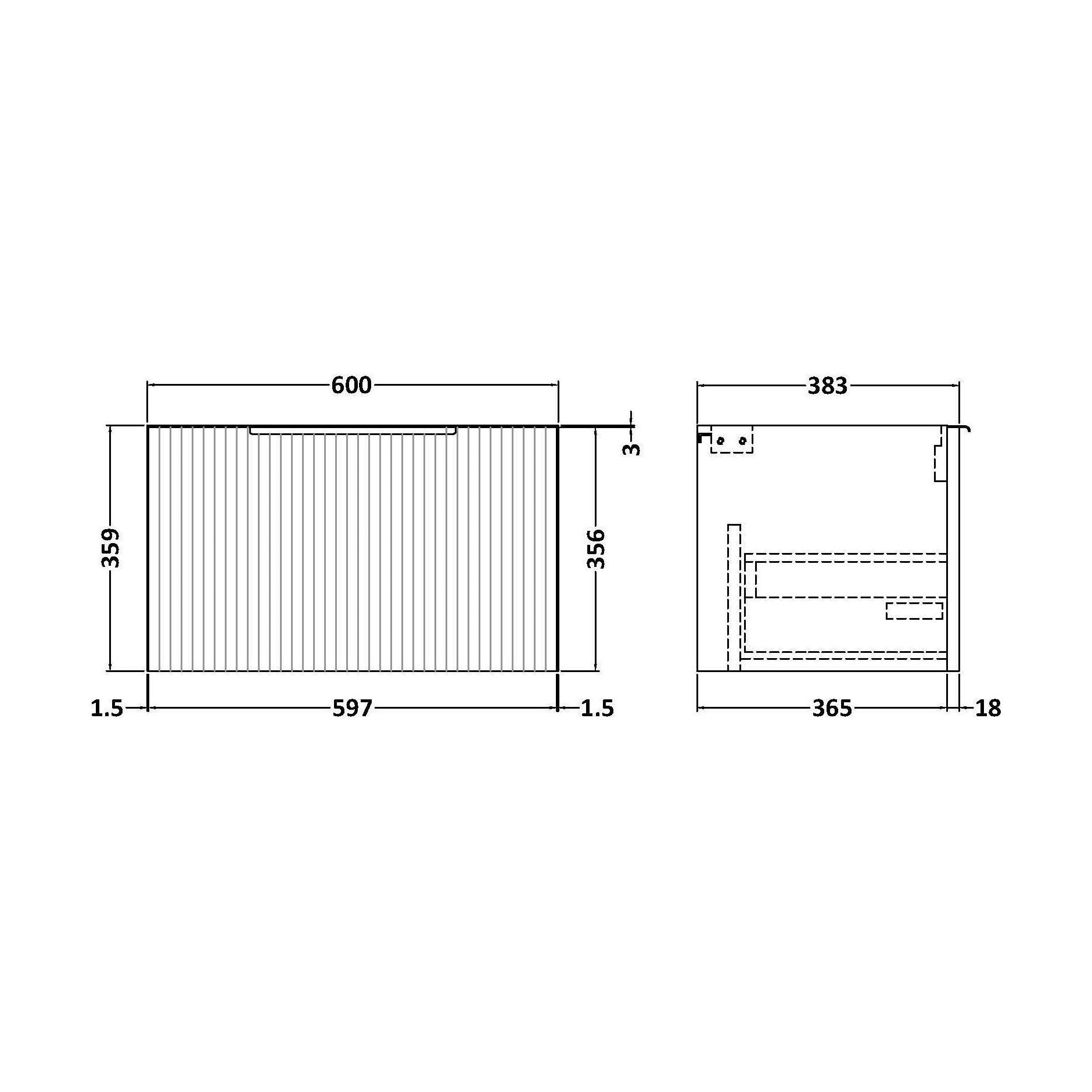 [BFFF194] 600 W/H Single Drawer Unit - Technical Drawing