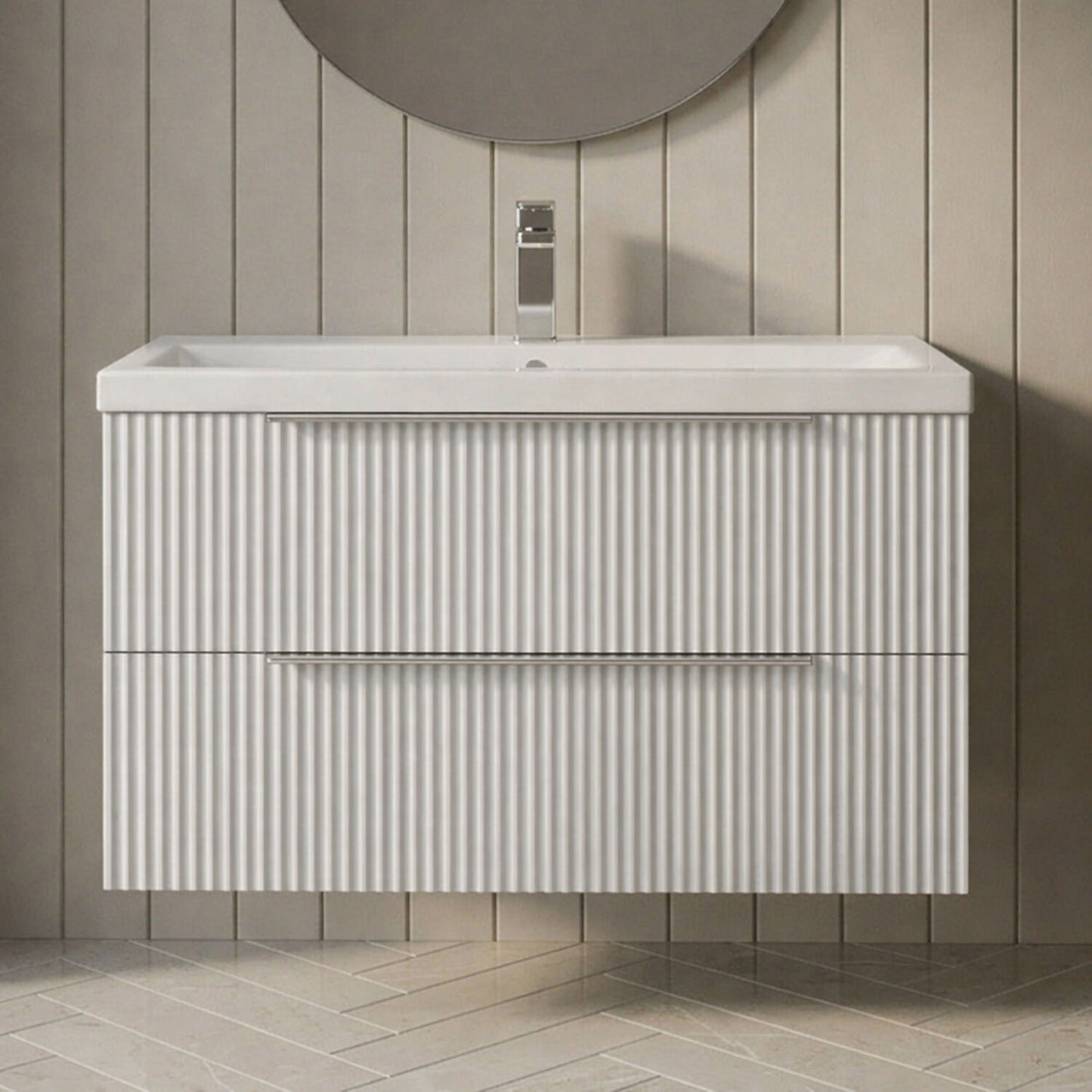 [BFFF195A] Tixall Fluted Front Wall Hung Vanity Basin Unit 800mm - 2 Drawer - Silo