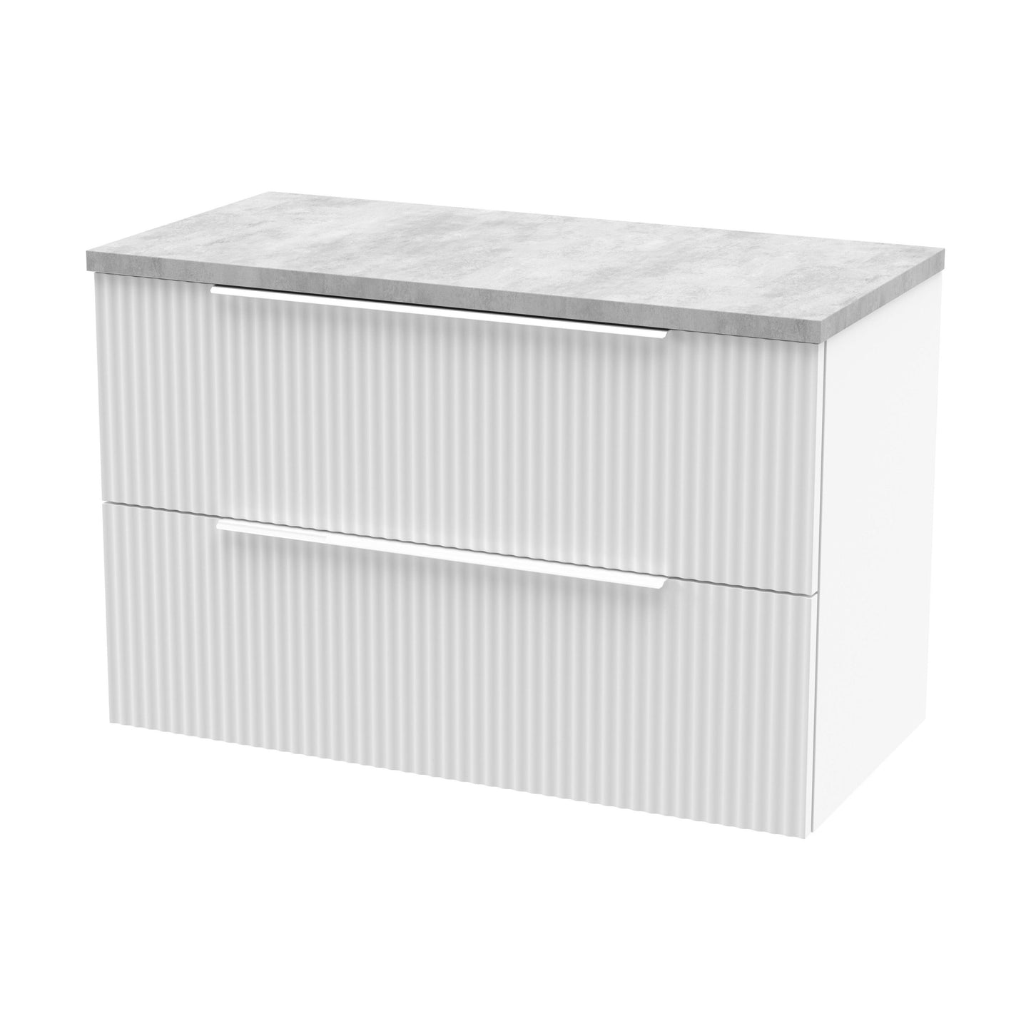 [BFFF195LBG] Tixall Fluted 2 Drawer Wall Hung Vanity Unit with Laminate Worktop, Satin White, 800mm - Cutout