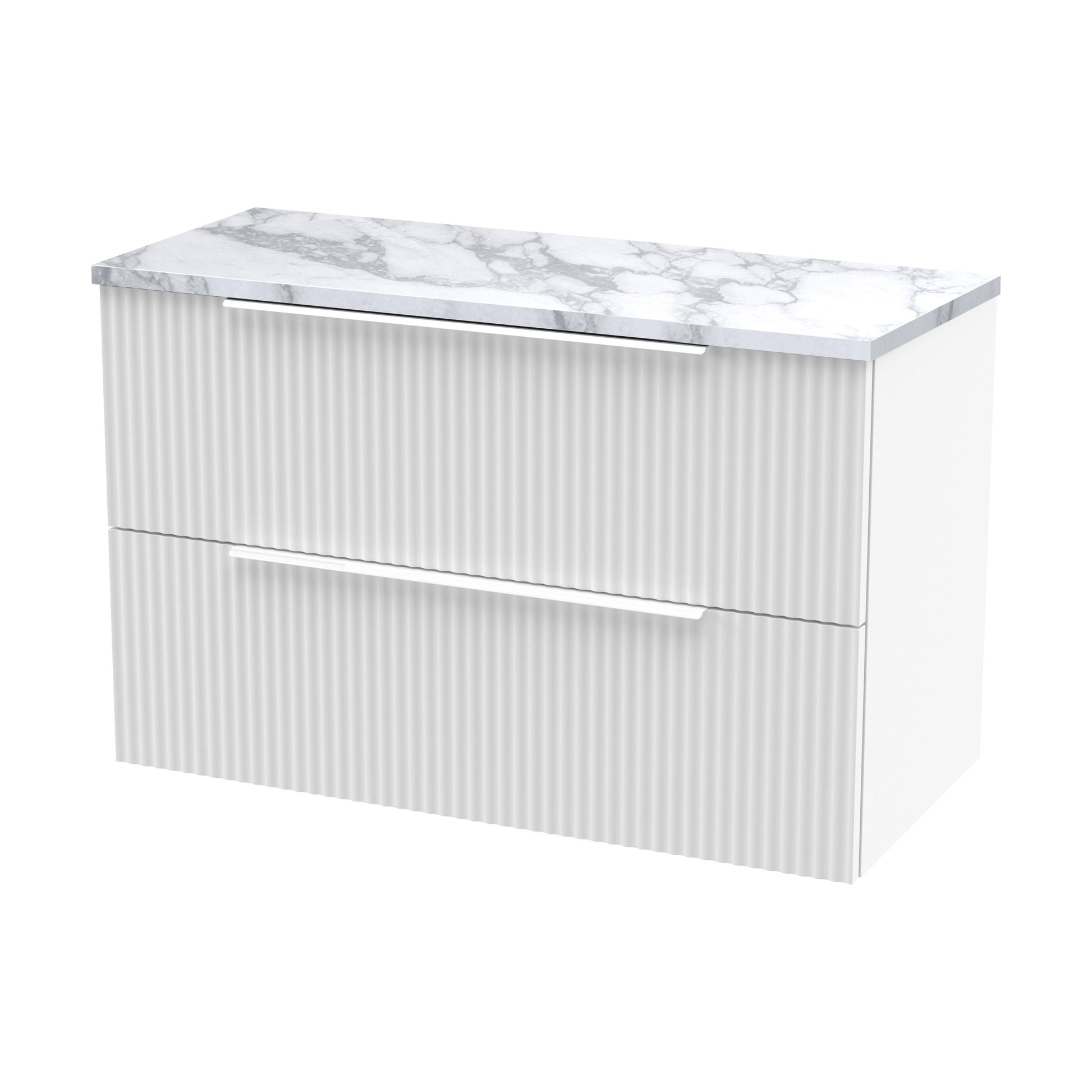 [BFFF195LCM] Tixall Fluted 2 Drawer Wall Hung Vanity Unit with Laminate Worktop, Satin White, 800mm - Cutout
