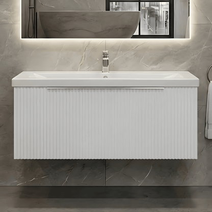 [BFFF196A] Tixall Fluted Front Wall Hung Vanity Basin Unit with Choice of Size, Colour and Handle Options - Silo