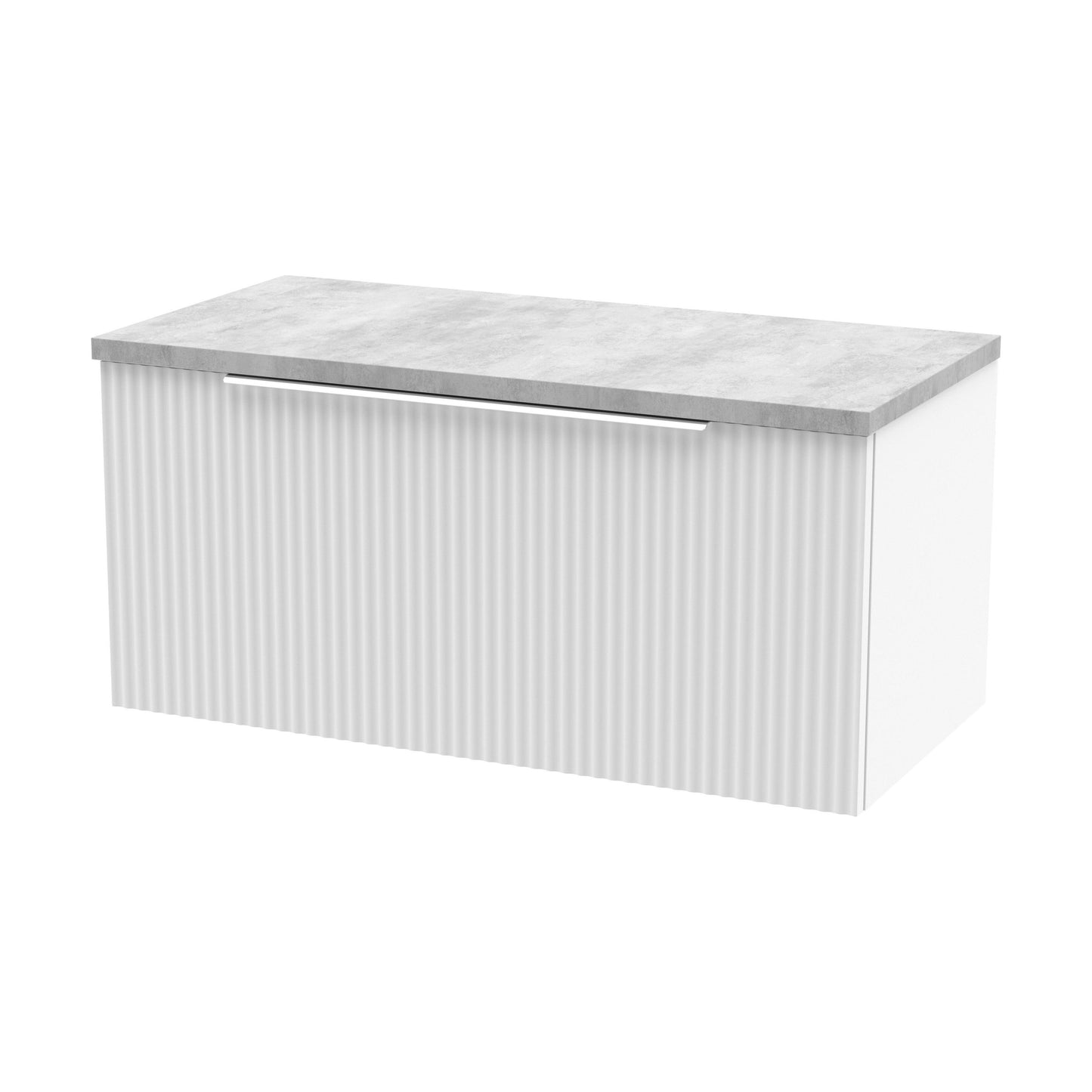 [BFFF196LBG] Tixall Fluted 1 Drawer Wall Hung Vanity Unit with Laminate Worktop, Satin White, 800mm - Cutout