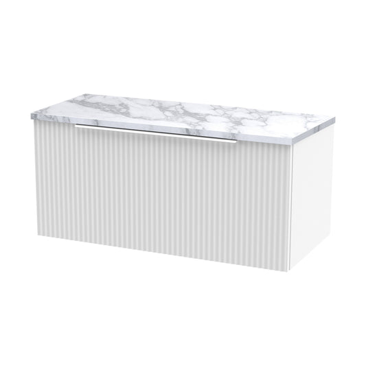 [BFFF196LCM] Tixall Fluted Wall Hung Vanity Unit with Laminate Worktop, Satin White, 800mm - Cutout