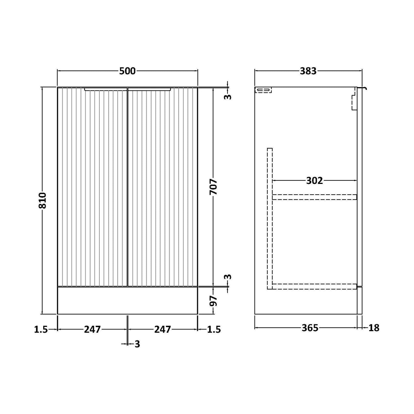 [BFFF223] 500 F/S 2-Door Unit - Technical Drawing