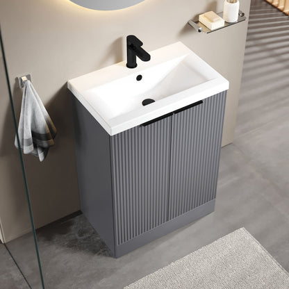[BFFF225AH224] Tixall Fluted Front Floor Standing Vanity Basin Unit with Choice of Size, Colour and Handle Options - Lifestyle 2