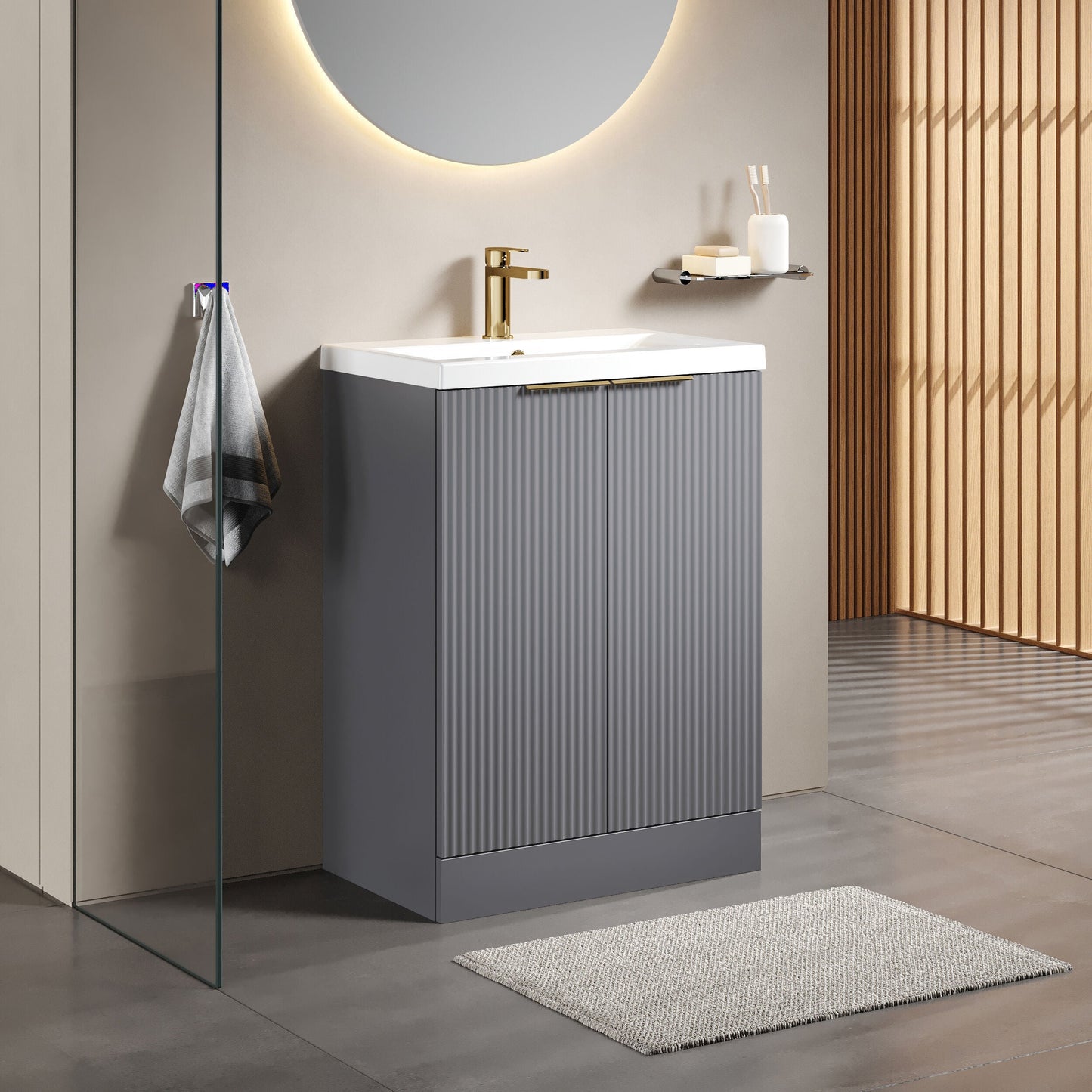 [BFFF225AH324] Tixall Fluted Front Floor Standing Vanity Basin Unit with Choice of Size, Colour and Handle Options - Lifestyle 3