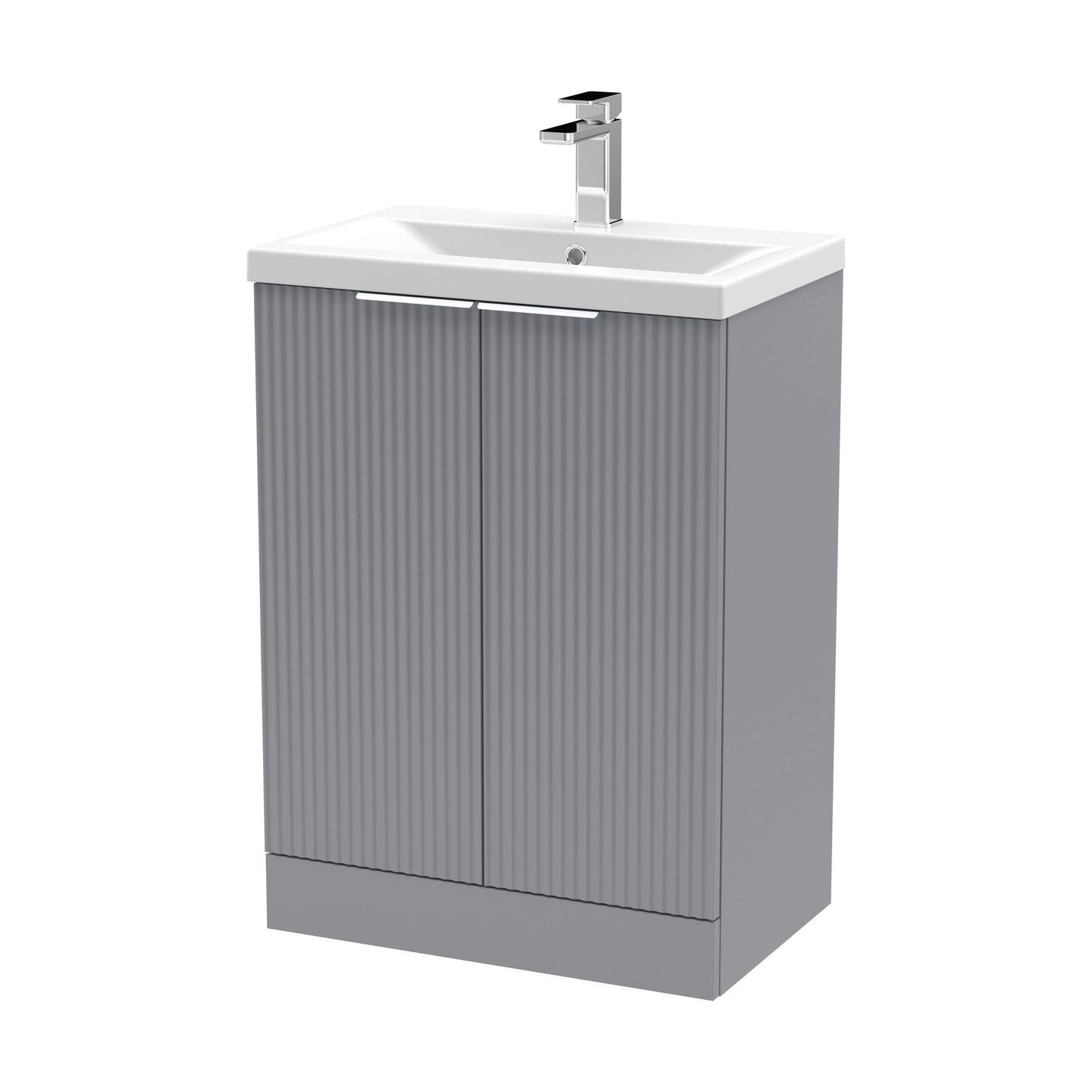 [BFFF225A] Balterley Fluted Front Floor Standing 2 Door Vanity Basin Unit with Ceramic Basin 600mm - Satin Grey - Cutout