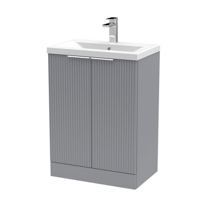 [BFFF225A] Balterley Fluted Front Floor Standing 2 Door Vanity Basin Unit with Ceramic Basin 600mm - Satin Grey - Cutout