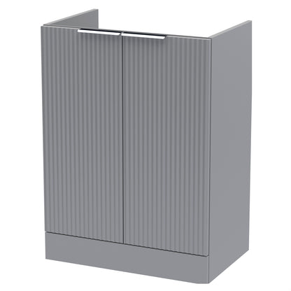 [BFFF225] Tixall Fluted 2 Door Floor Standing Vanity Unit - 600mm, Satin Grey - Cutout
