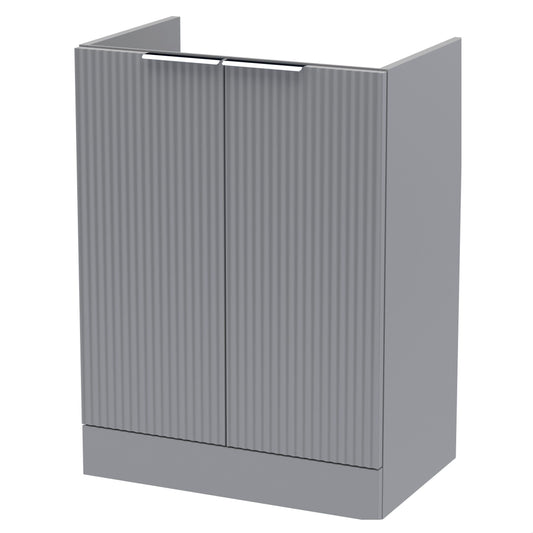 [BFFF225] Tixall Fluted 2 Door Floor Standing Vanity Unit - 600mm, Satin Grey - Cutout