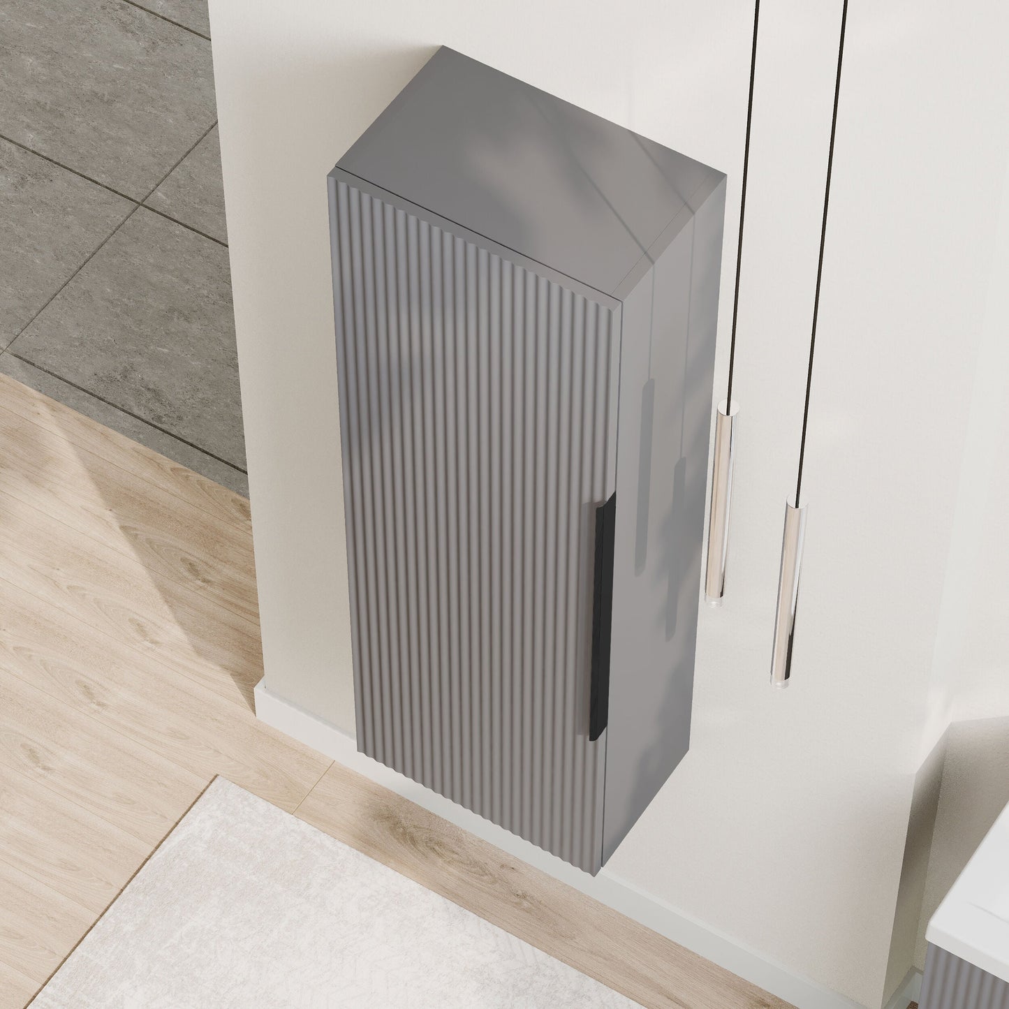 [BFFF262H225] Tixall Fluted Wall Hung Tall Bathroom Storage Unit, 400mm, Multiple Colours and Handle Options - Lifestyle 2