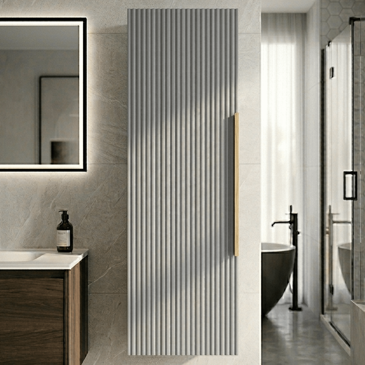 [BFFF262H325] Tixall Fluted Wall Hung Tall Bathroom Storage Unit, 400mm, Multiple Colours and Handle Options - Silo