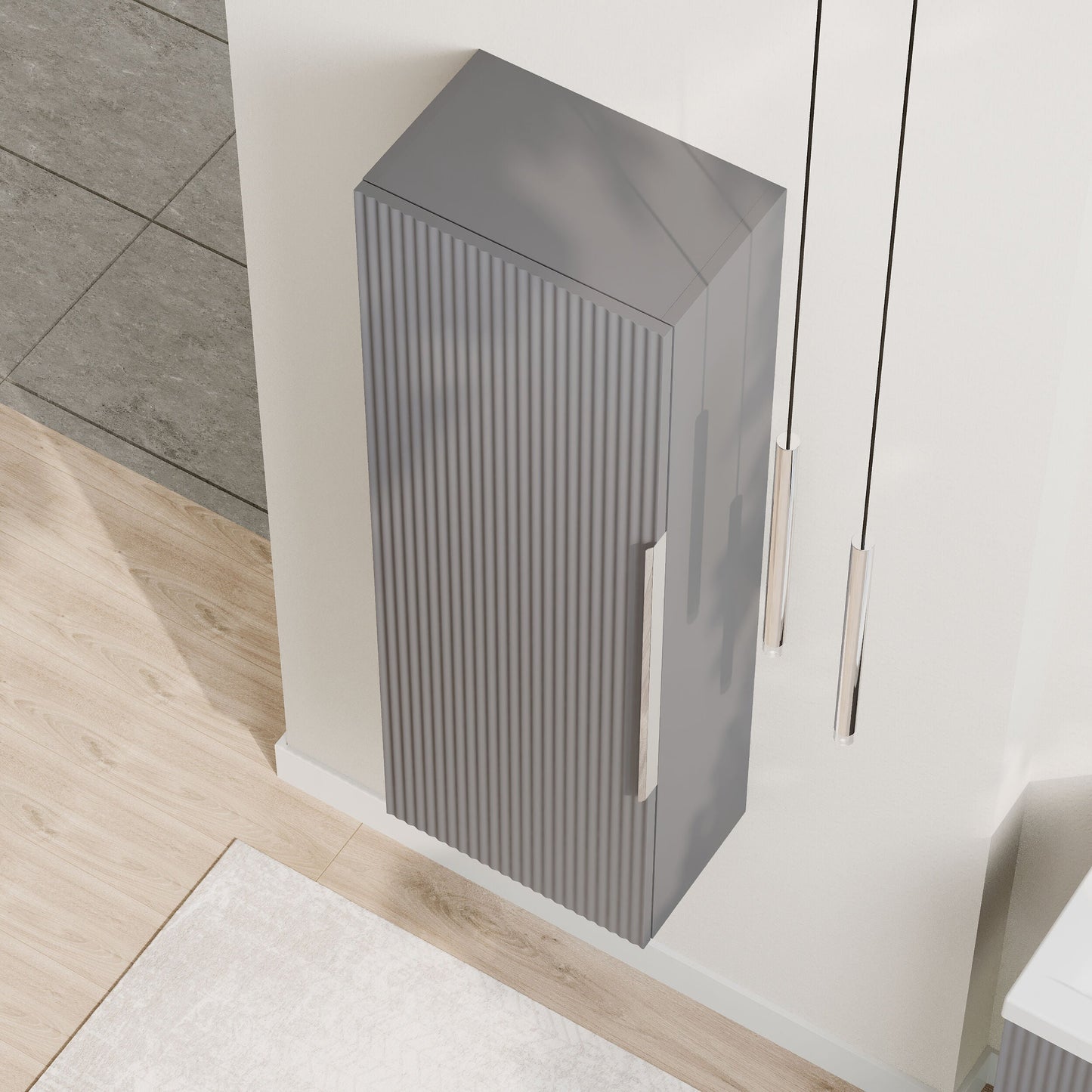 [BFFF262] Tixall Fluted Wall Hung Tall Bathroom Storage Unit, 400mm, Multiple Colours and Handle Options - Lifestyle 2